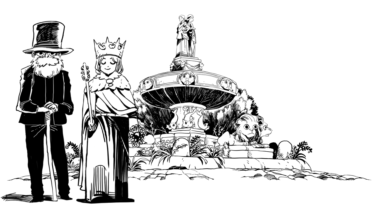 Cezanne et le roi René devant la fontaine de La Rotonde par Saïd Sassine