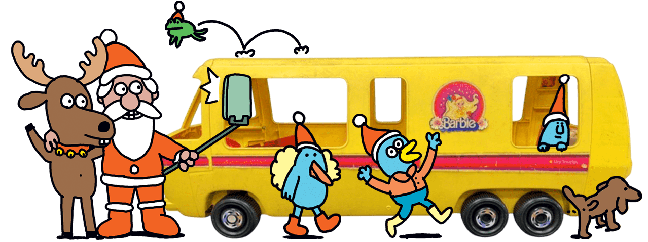 Camping-car de la poupée Barbie et illustrations d'Anouk Ricard.