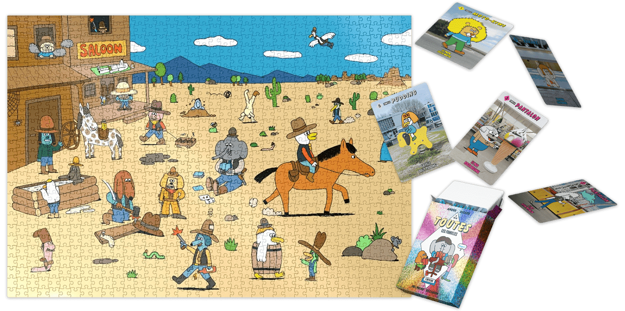 "Crazy Town", un puzzle d'Anouk Ricard, coédité par les éditions Sulo et 2042 et le "Jeu de toutes les familles" d'après une idée de Delphine La Sardine aux éditions L'Articho.